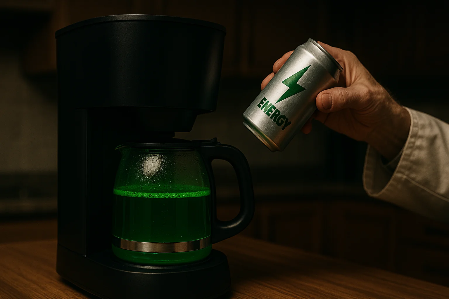 Kaffeemaschine mit leuchtendem Energy-Kaffee